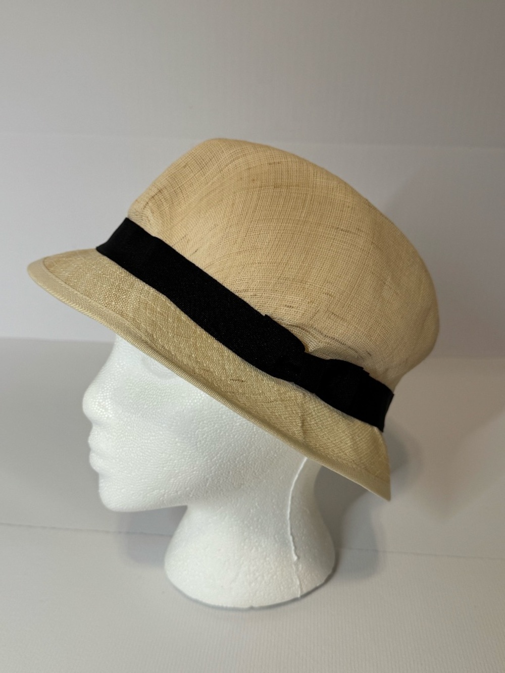 Lauren Ralph Lauren Natural Linen Blend Cloche Sun Hat Black Ribbon Medium